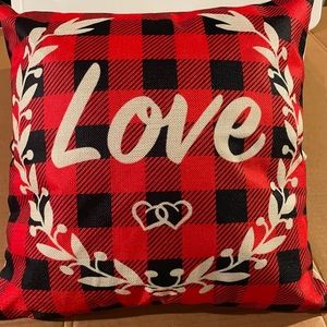 “Love” Buffalo check throw pillow.